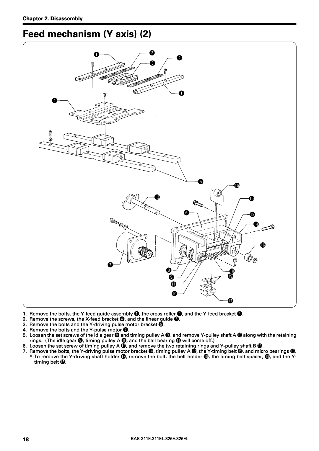 Brother BAS-311E service manual Feed mechanism Y axis, Disassembly, q r t 
