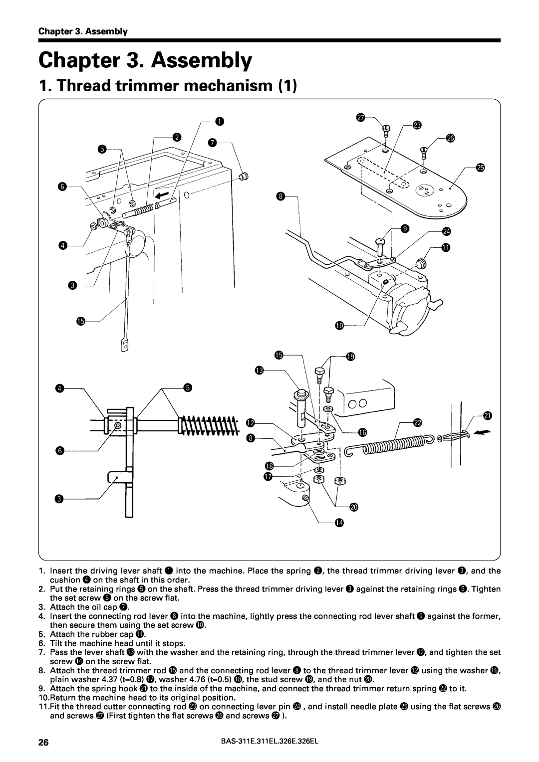 Brother BAS-311E service manual Assembly, Thread trimmer mechanism, t y r e, q w u i, @7 @3 @6 @5 o @4, r y e 