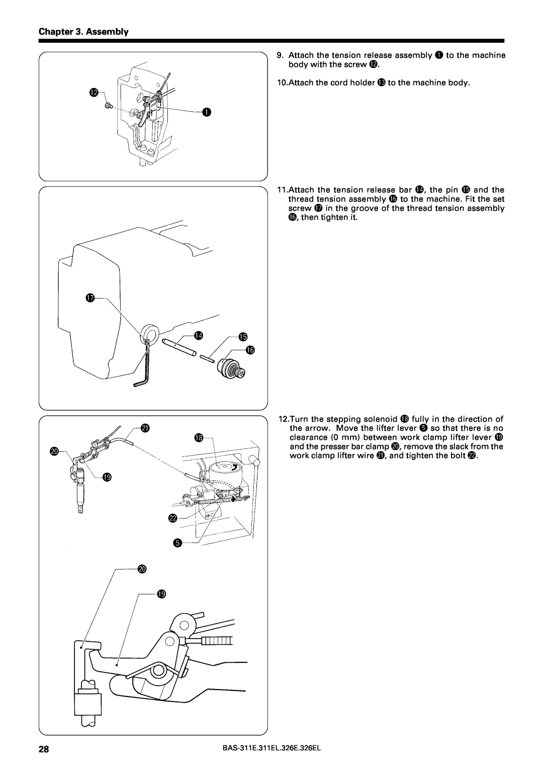 Brother BAS-311E service manual Assembly, 4 !5, work clamp lifter wire @1, and tighten the bolt @2 