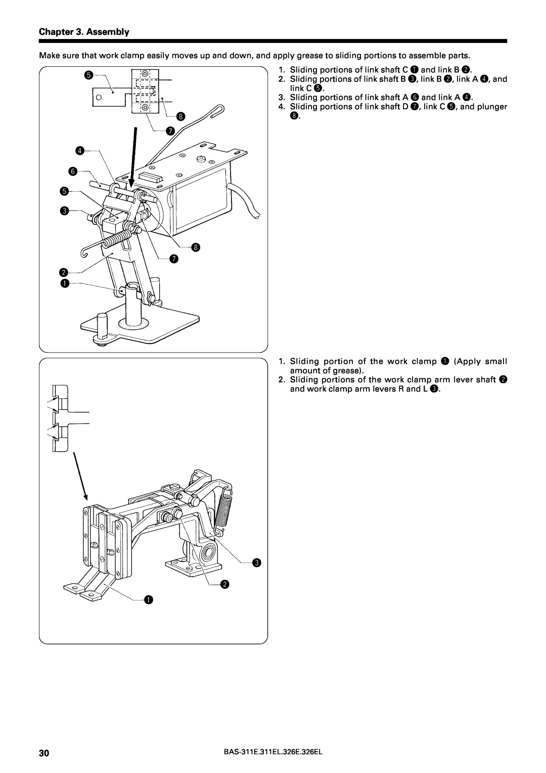 Brother BAS-311E service manual Assembly, u r y t e i u w q, e w q, Sliding portions of link shaft C q and link B w 