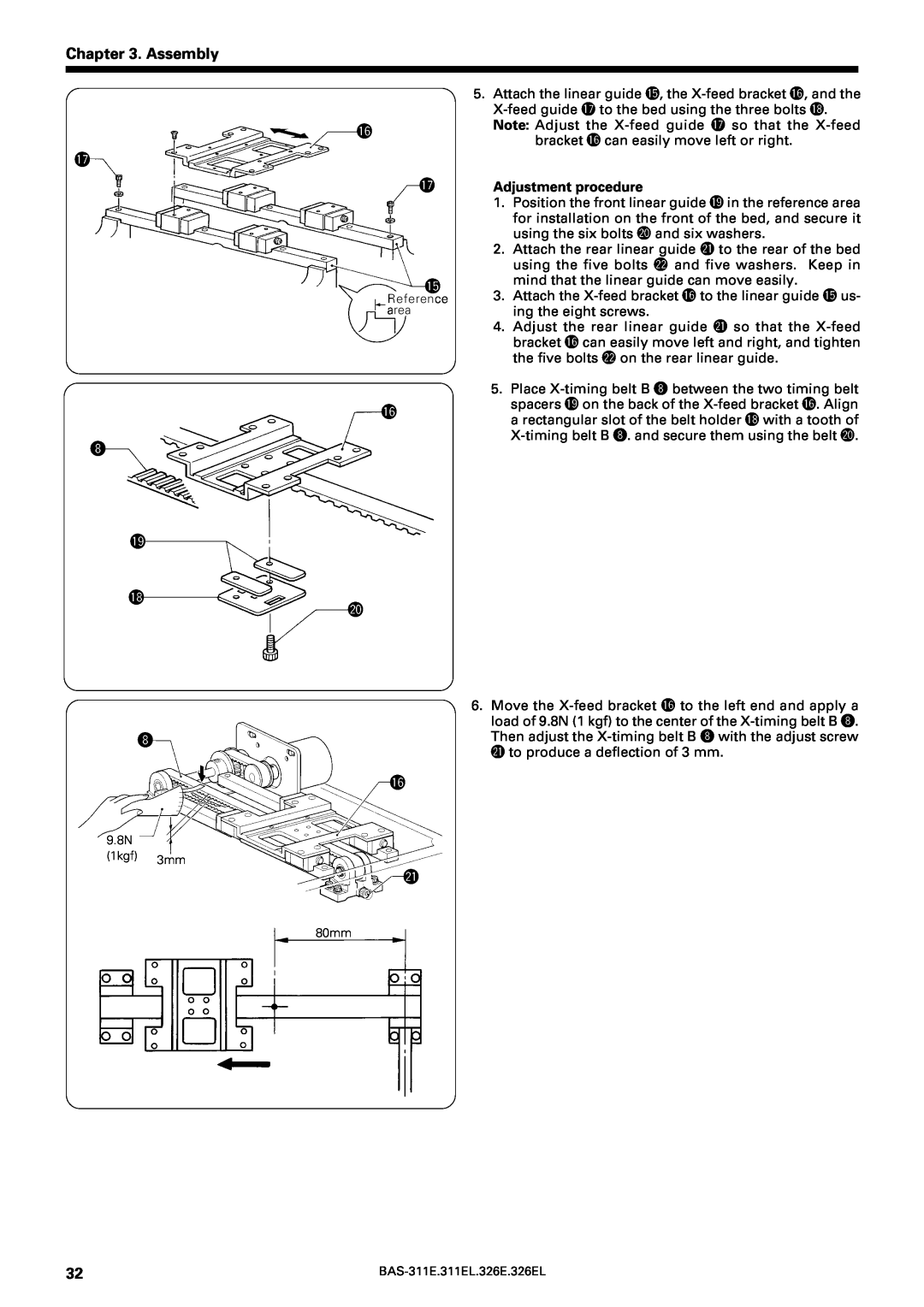 Brother BAS-311E service manual Assembly, Adjustment procedure 