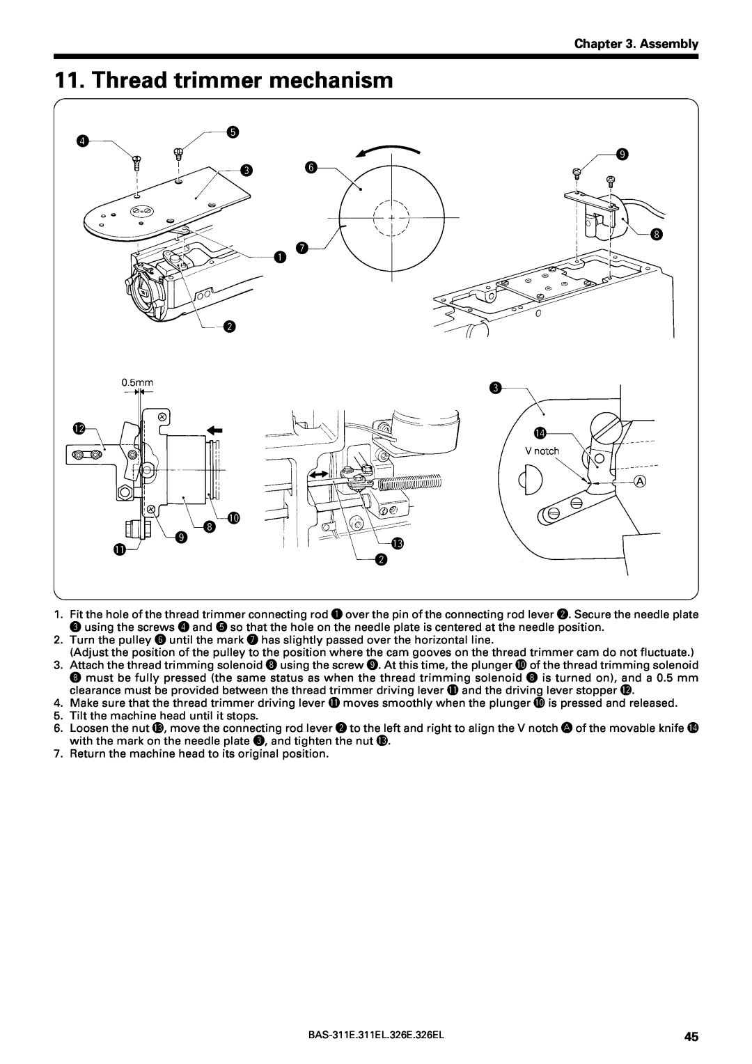 Brother BAS-311E service manual Thread trimmer mechanism, Assembly, t o e y i q u, i !0 
