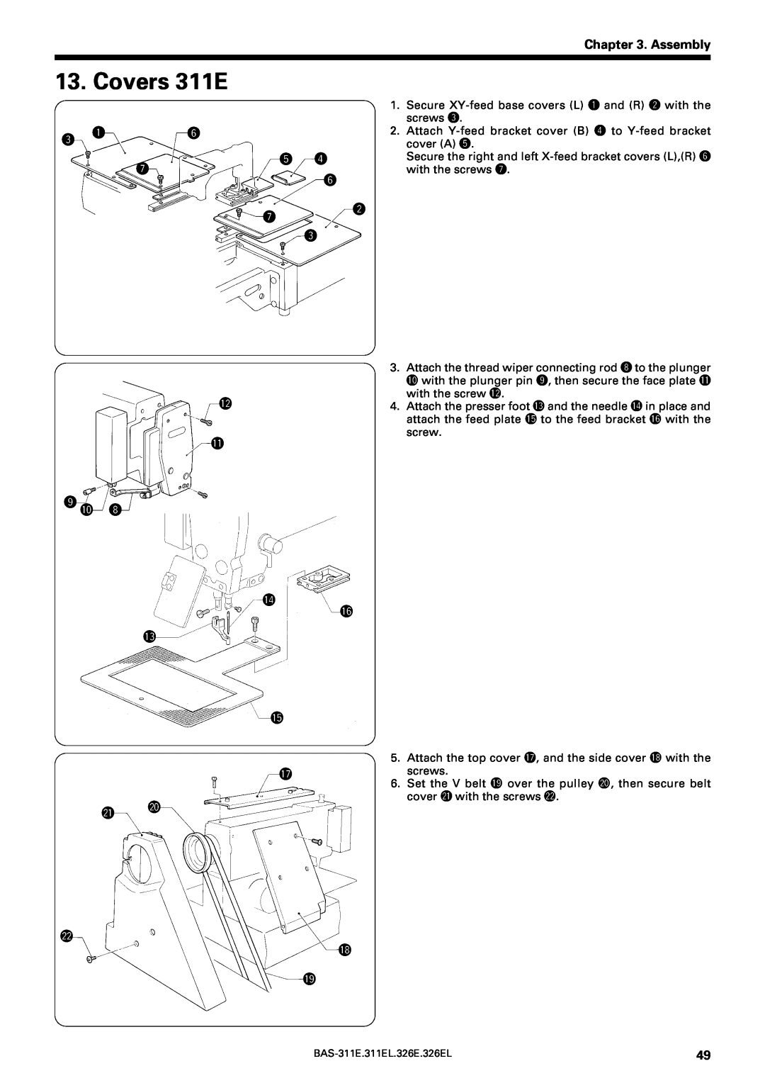 Brother BAS-311E service manual Covers 311E, Assembly, e q, o !0, @1 @0 @2 