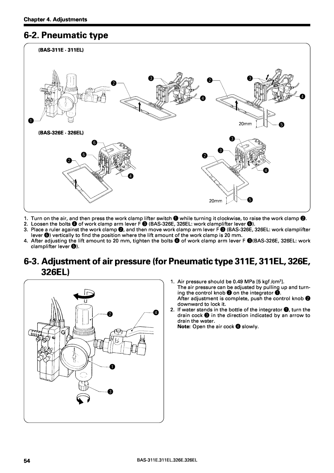 Brother service manual Pneumatic type, Adjustments, rr q, yw w r, BAS-311E · 311EL, BAS-326E · 326EL 