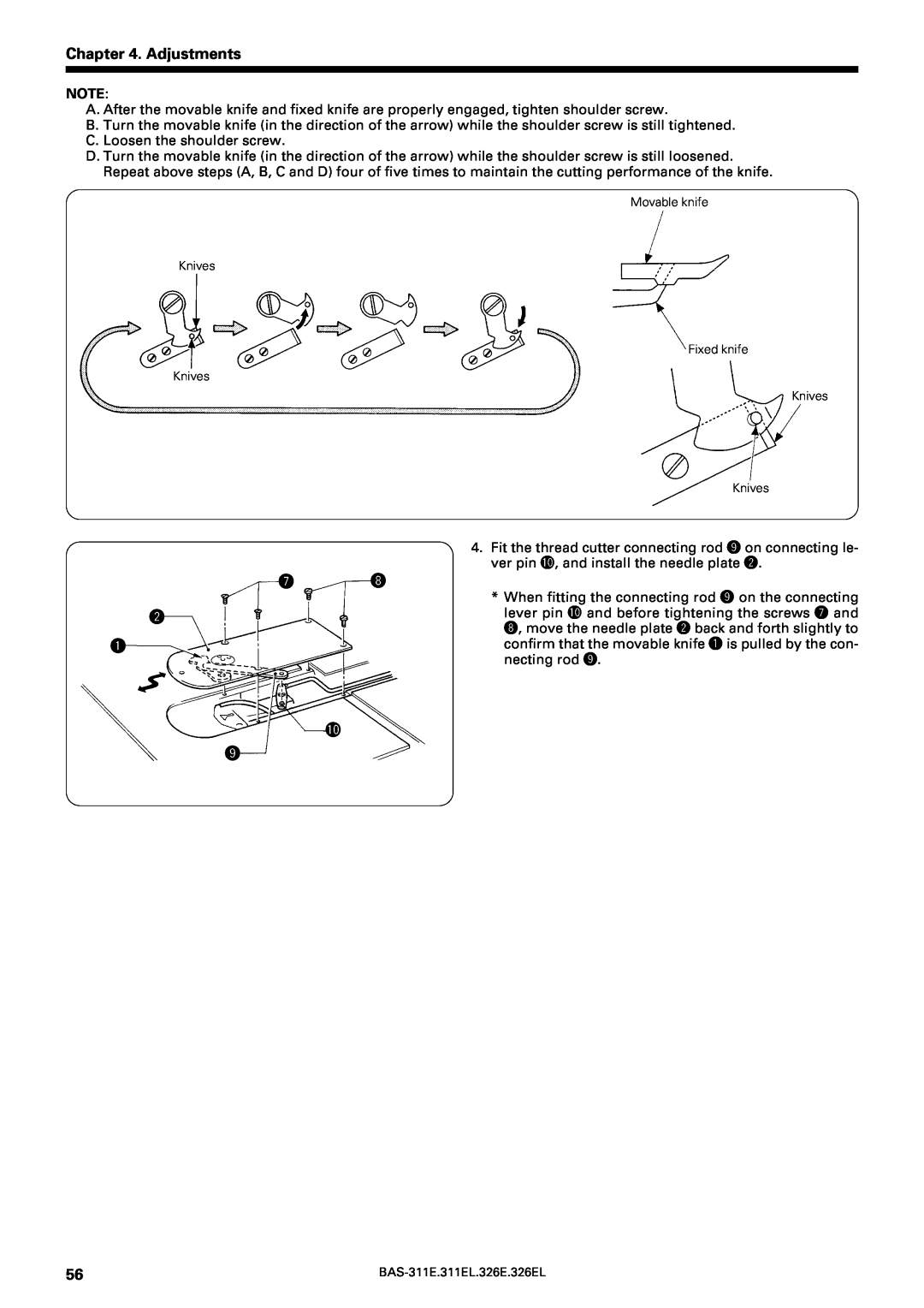 Brother BAS-311E service manual Adjustments, u w q 