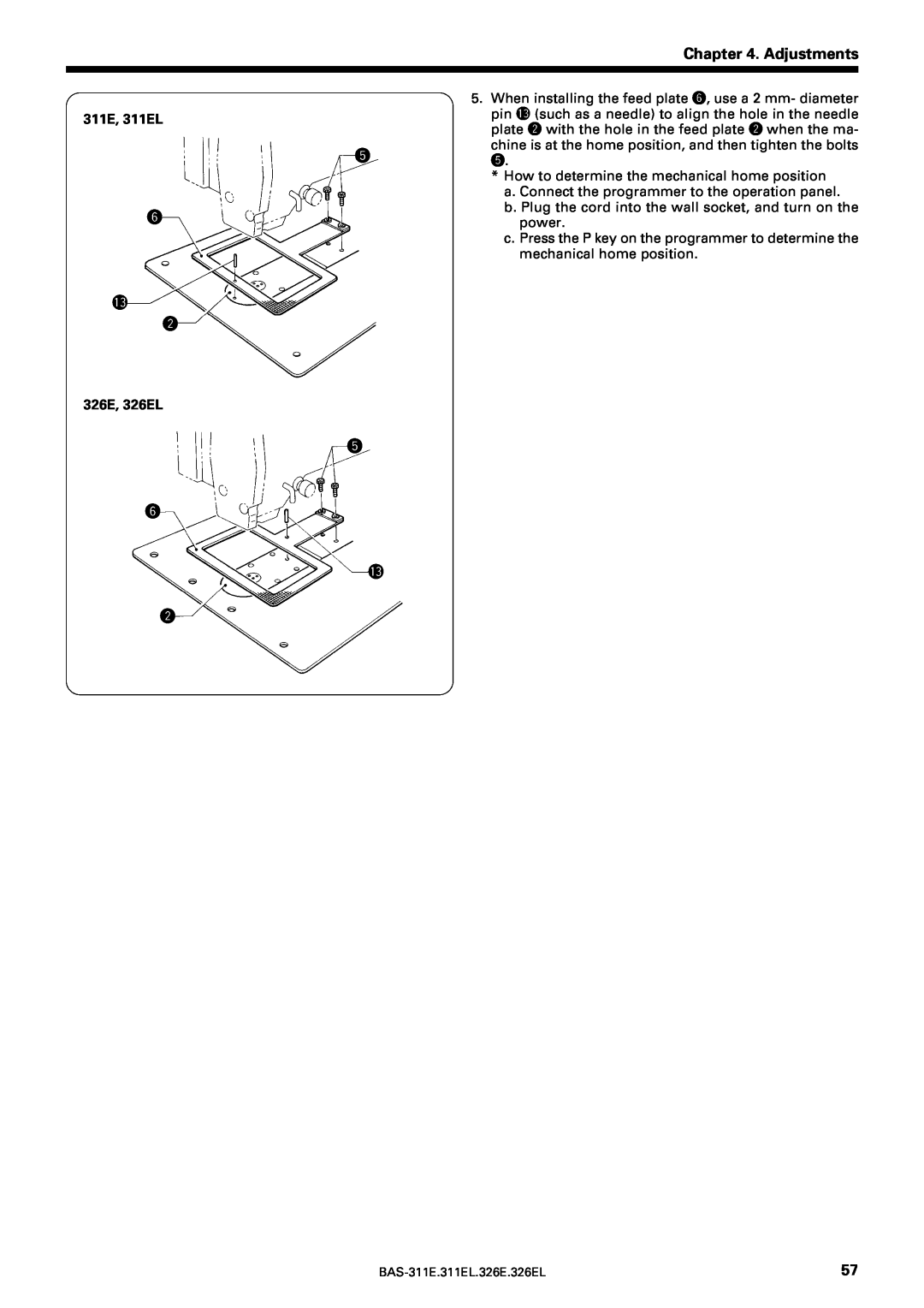 Brother BAS-311E service manual Adjustments, 311E, 311EL, 326E, 326EL 