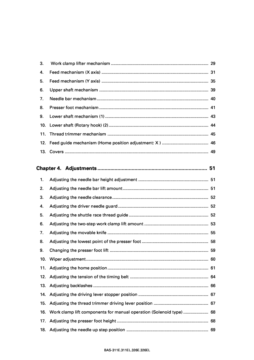 Brother BAS-311E service manual Adjustments 