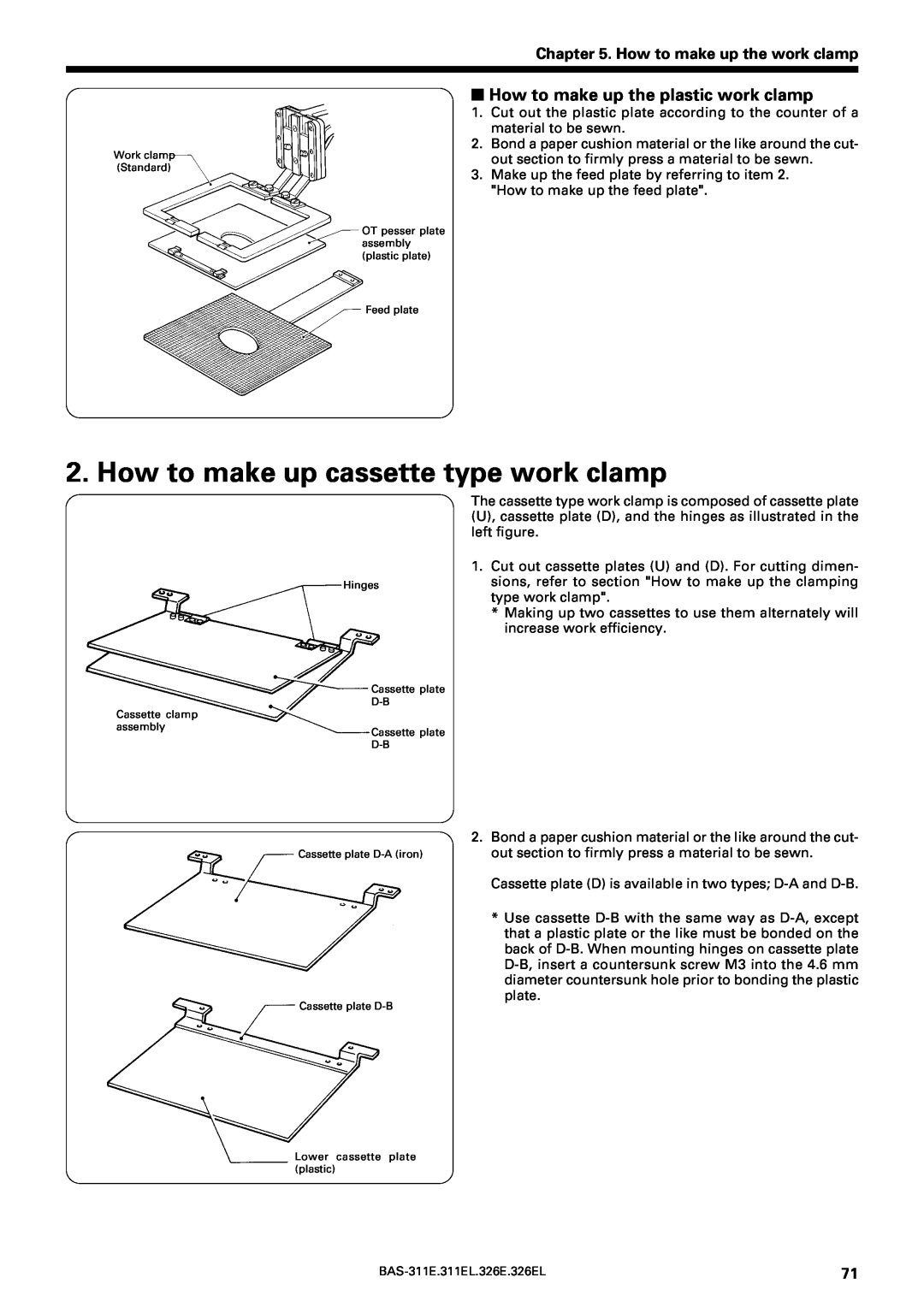 Brother BAS-311E service manual How to make up cassette type work clamp, How to make up the plastic work clamp 
