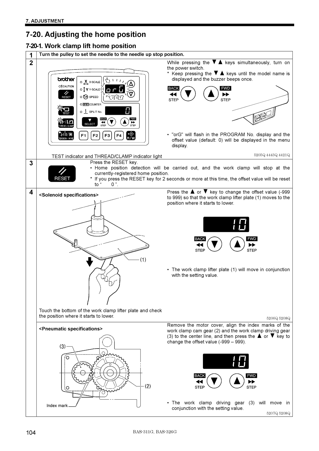 Brother BAS-311G service manual Adjusting the home position, 104 