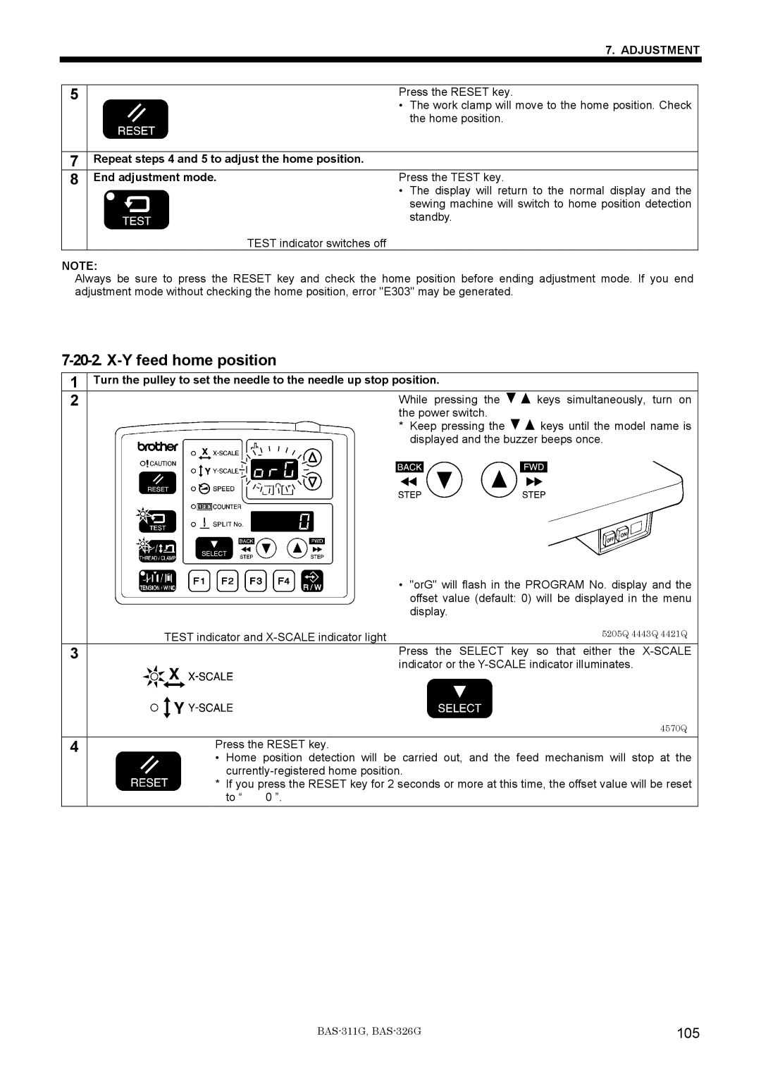 Brother BAS-311G service manual Y feed home position, 105 