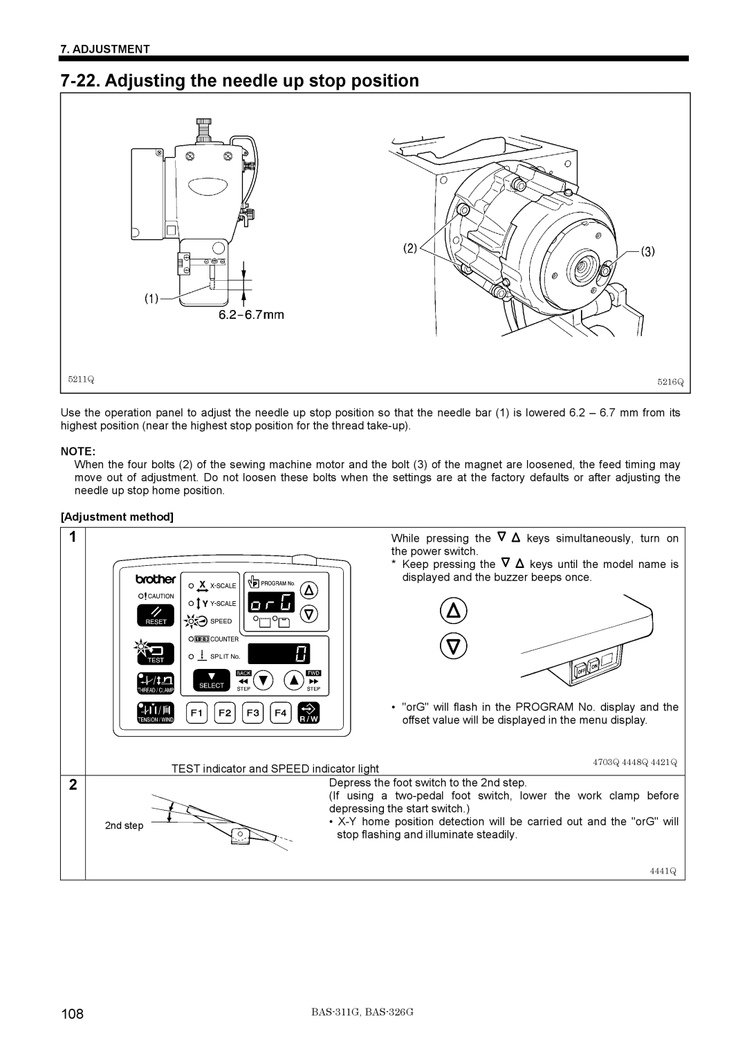 Brother BAS-311G service manual Adjusting the needle up stop position, 108, Adjustment method 