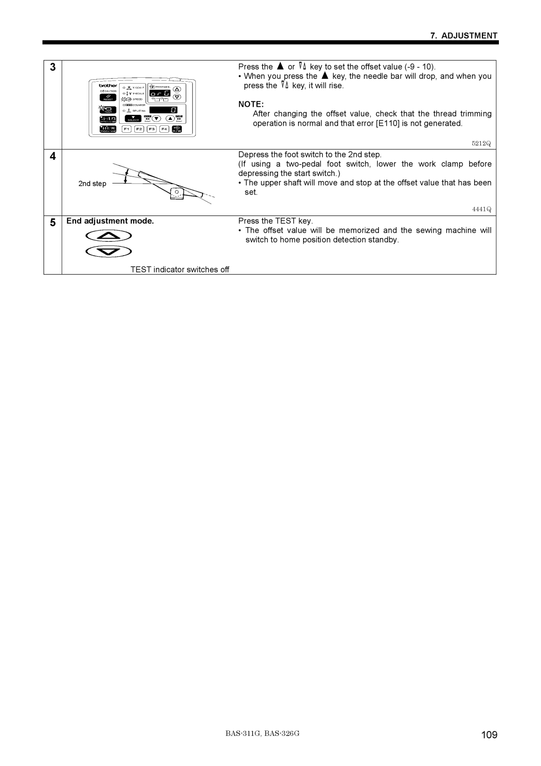 Brother BAS-311G service manual 109, End adjustment mode 