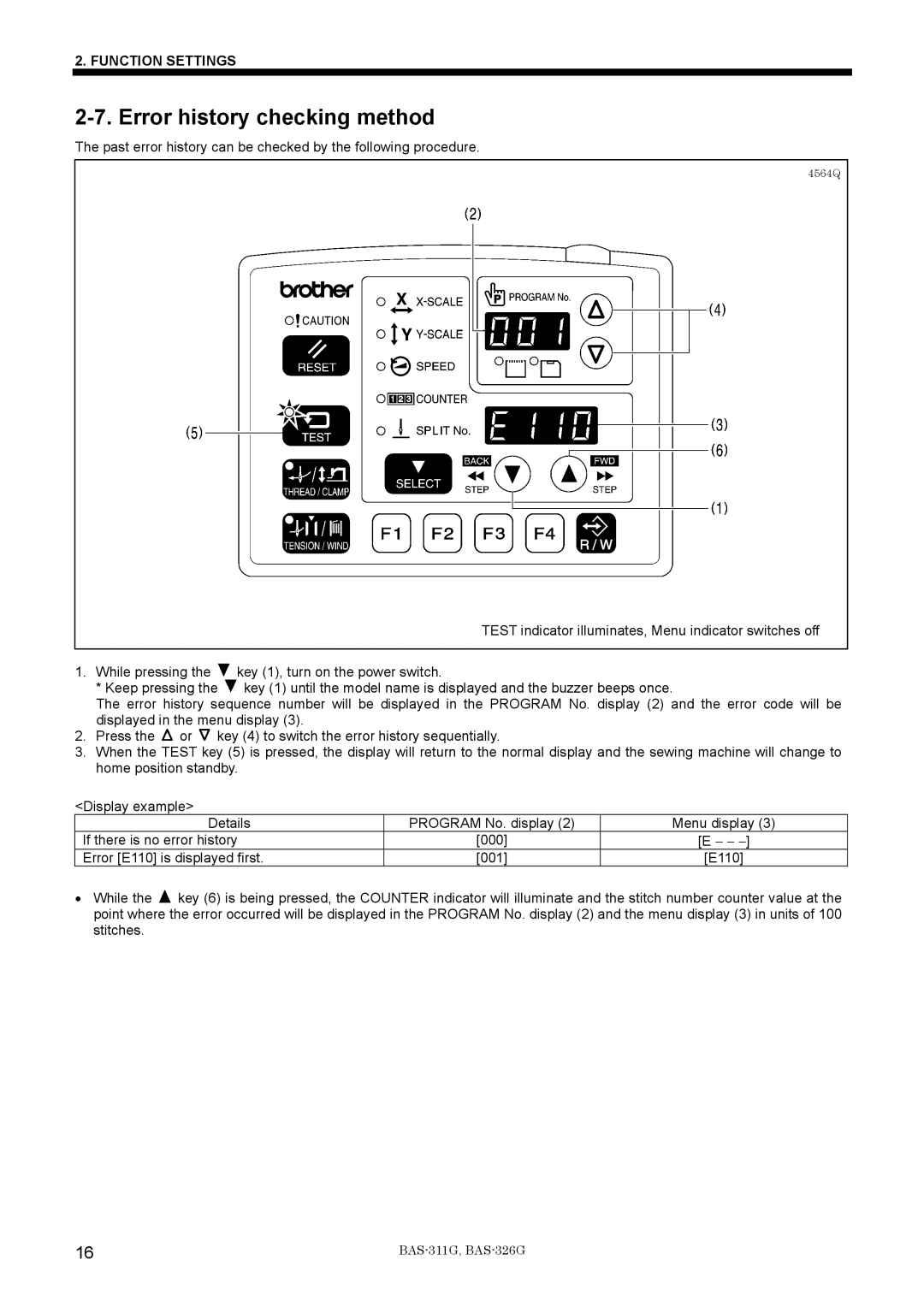 Brother BAS-311G service manual Error history checking method 