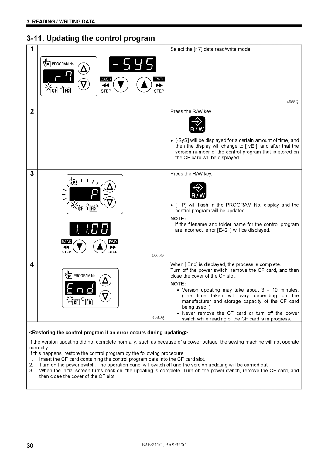 Brother BAS-311G service manual Updating the control program 