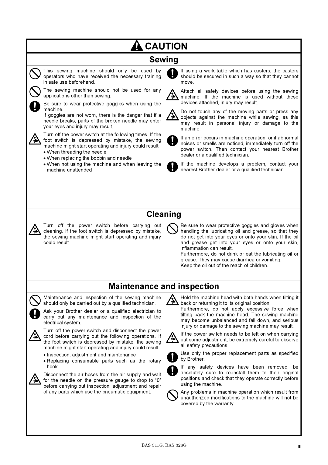 Brother BAS-311G service manual Sewing, Iii 