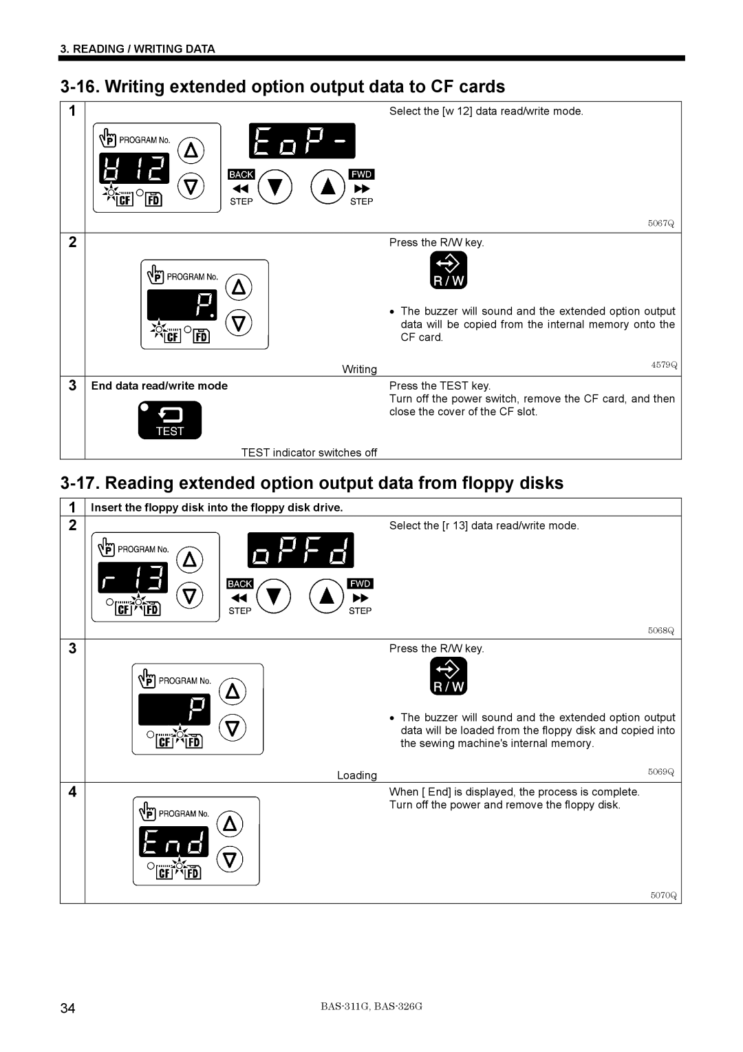 Brother BAS-311G Writing extended option output data to CF cards, Reading extended option output data from floppy disks 