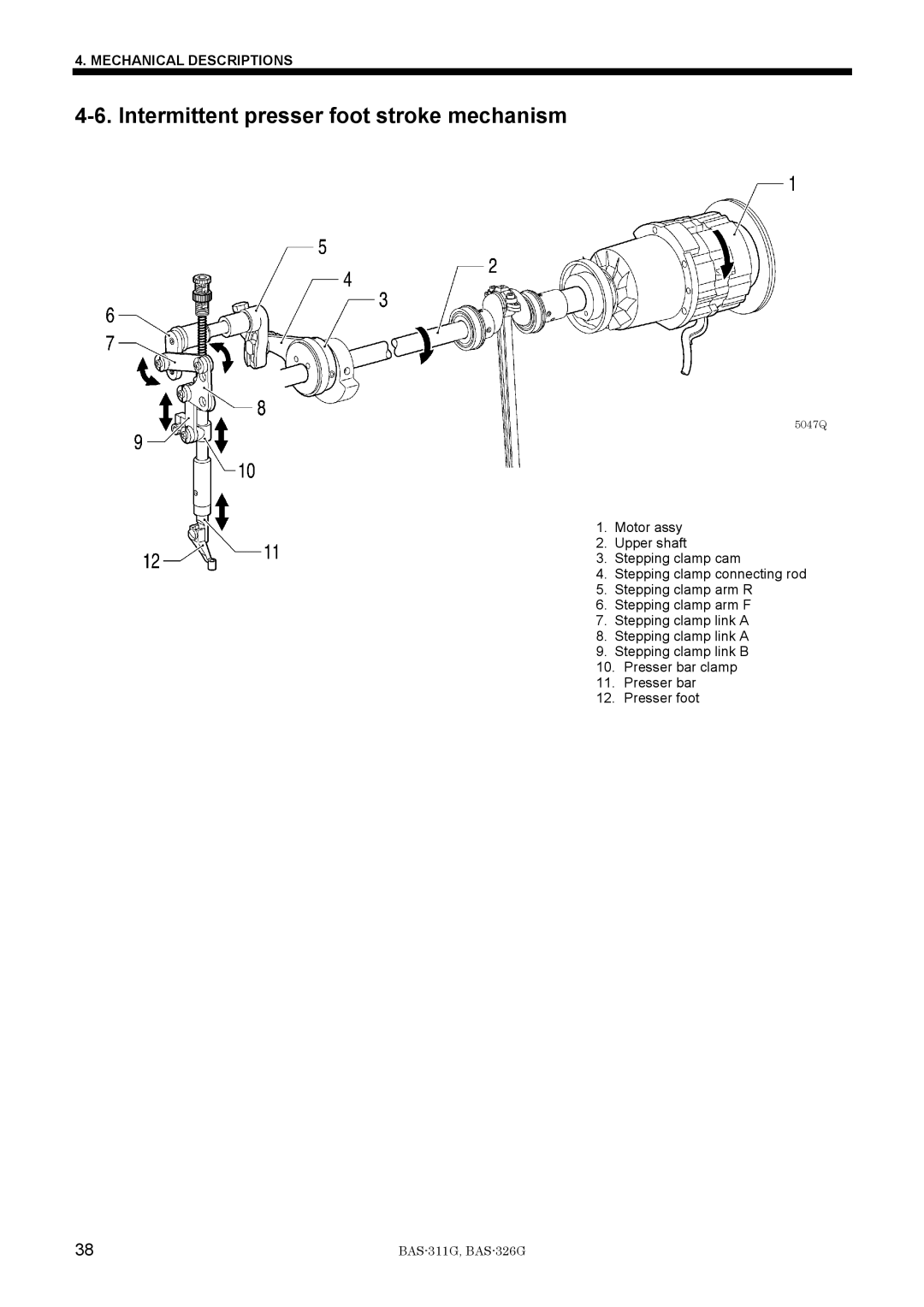 Brother BAS-311G service manual Intermittent presser foot stroke mechanism 