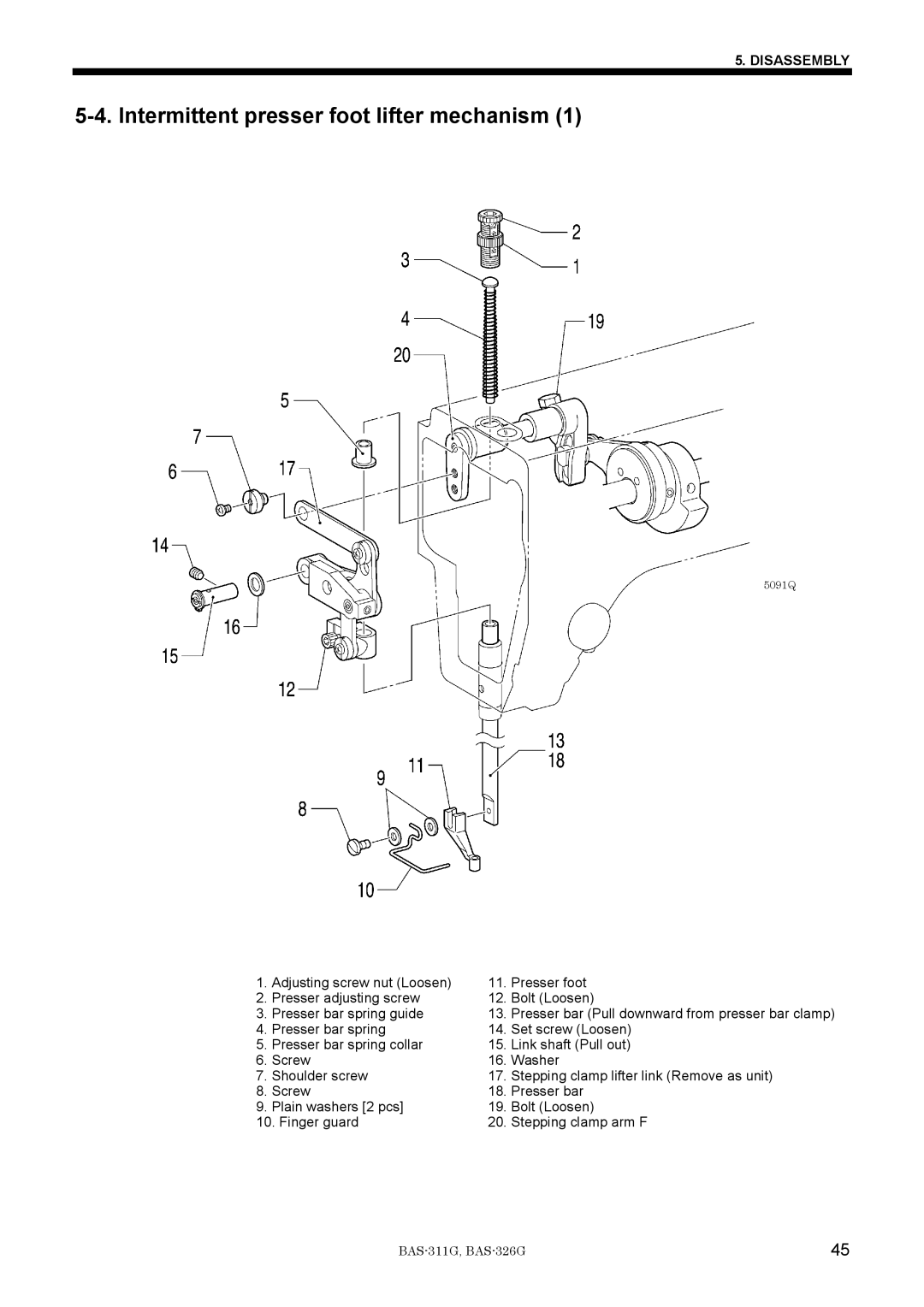 Brother BAS-311G service manual Presser bar Pull downward from presser bar clamp 