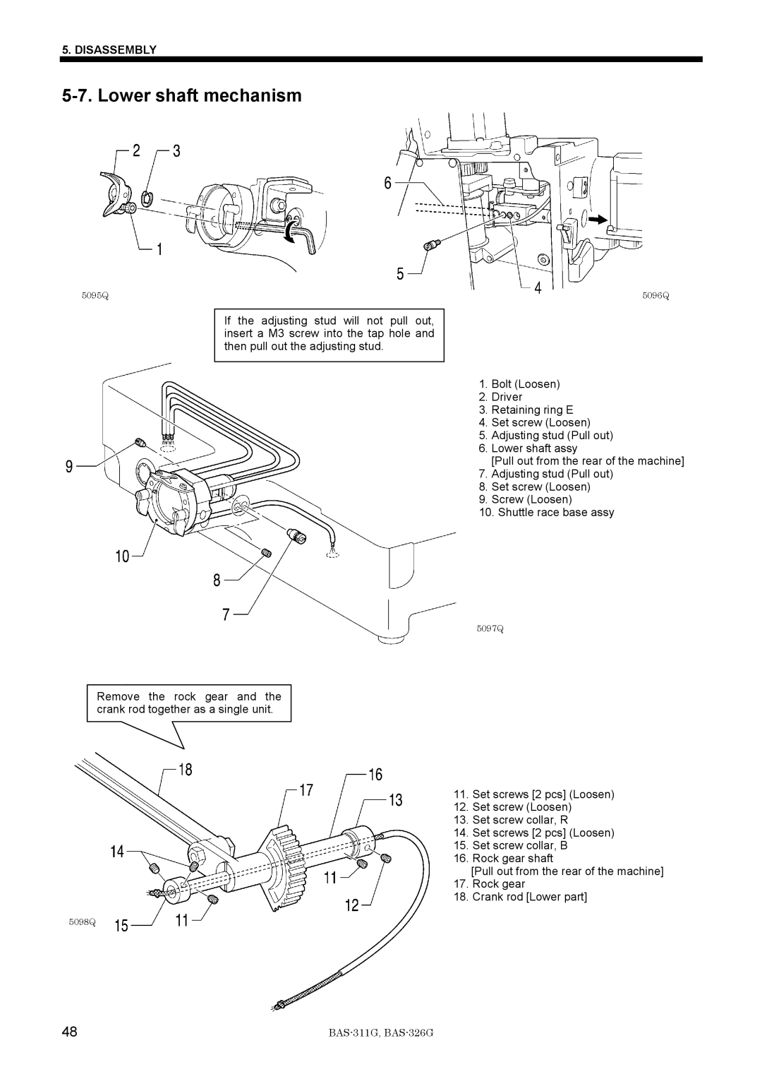 Brother BAS-311G service manual Lower shaft mechanism 