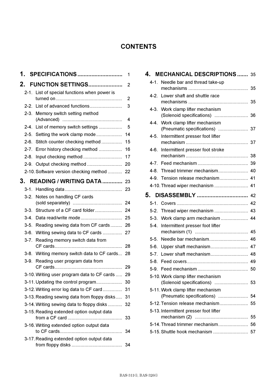 Brother BAS-311G service manual Contents 