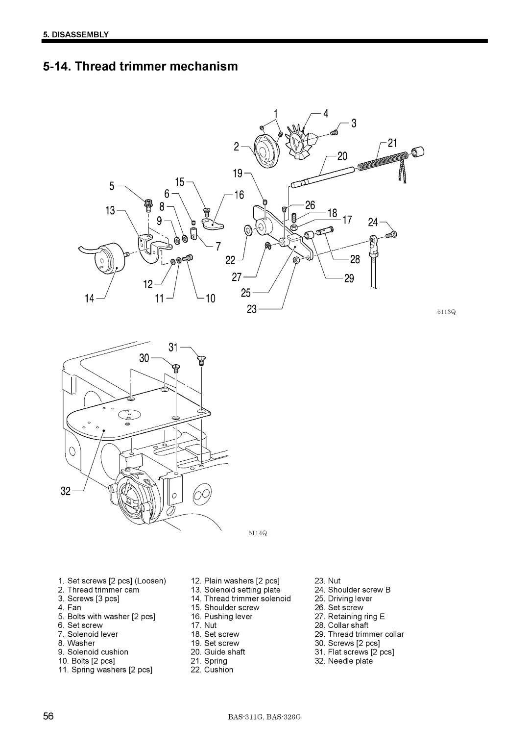 Brother BAS-311G service manual Thread trimmer collar 