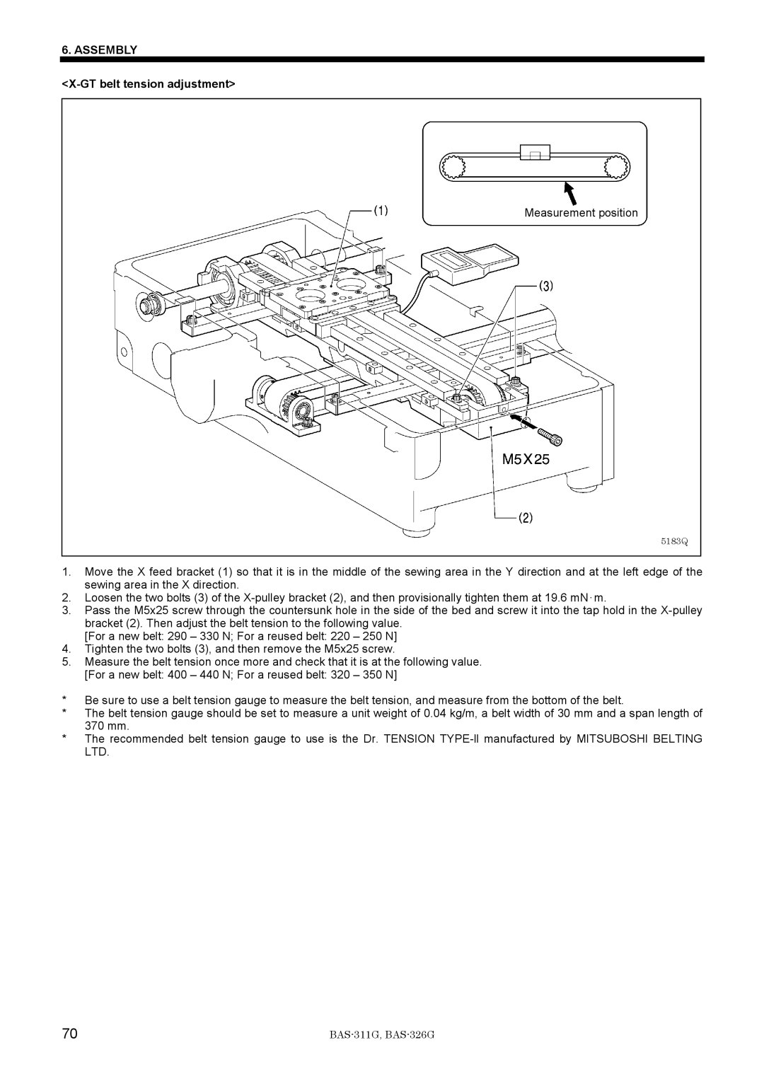 Brother BAS-311G service manual GT belt tension adjustment 