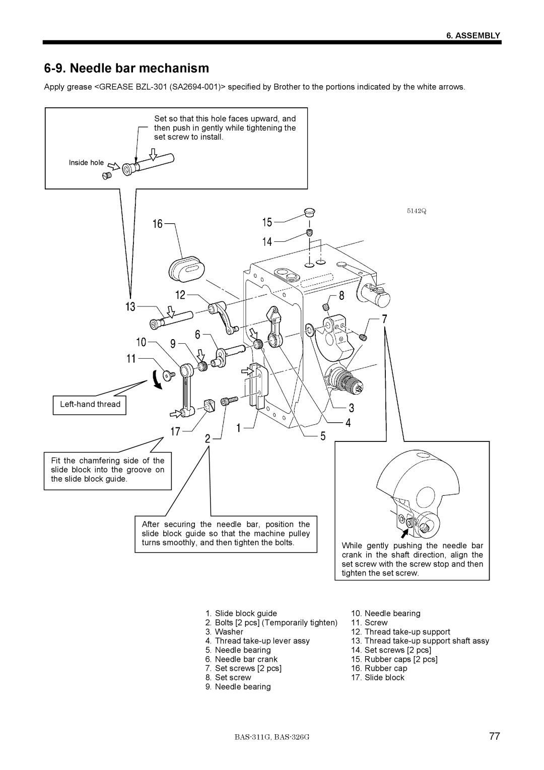 Brother BAS-311G service manual Inside hole 