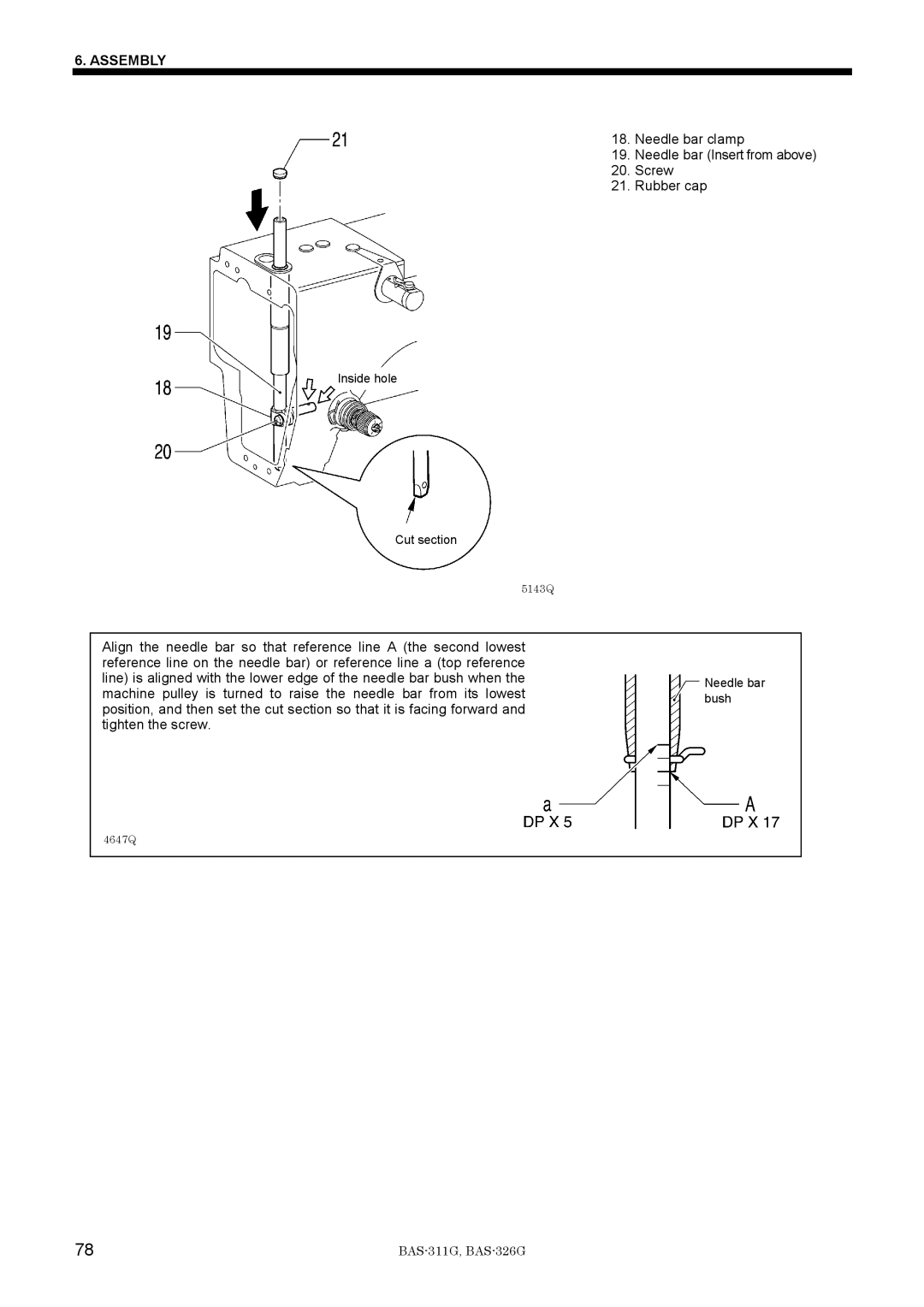 Brother BAS-311G service manual Inside hole Cut section 