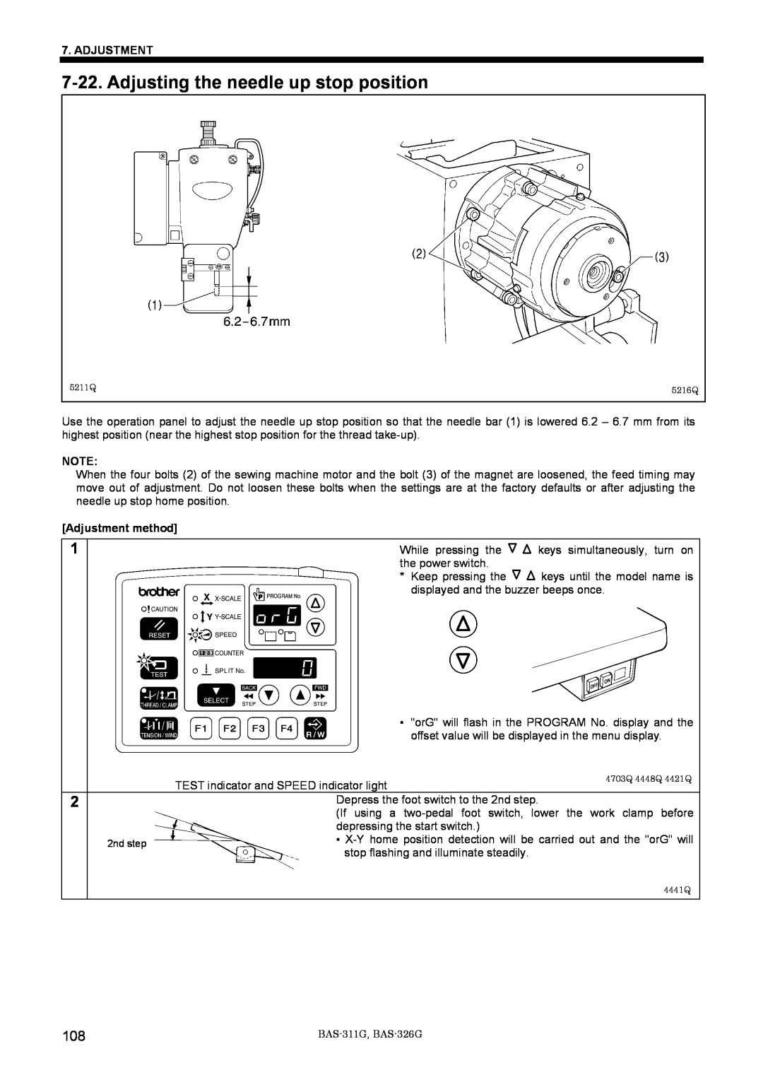 Brother BAS-311G service manual Adjusting the needle up stop position, Adjustment method 