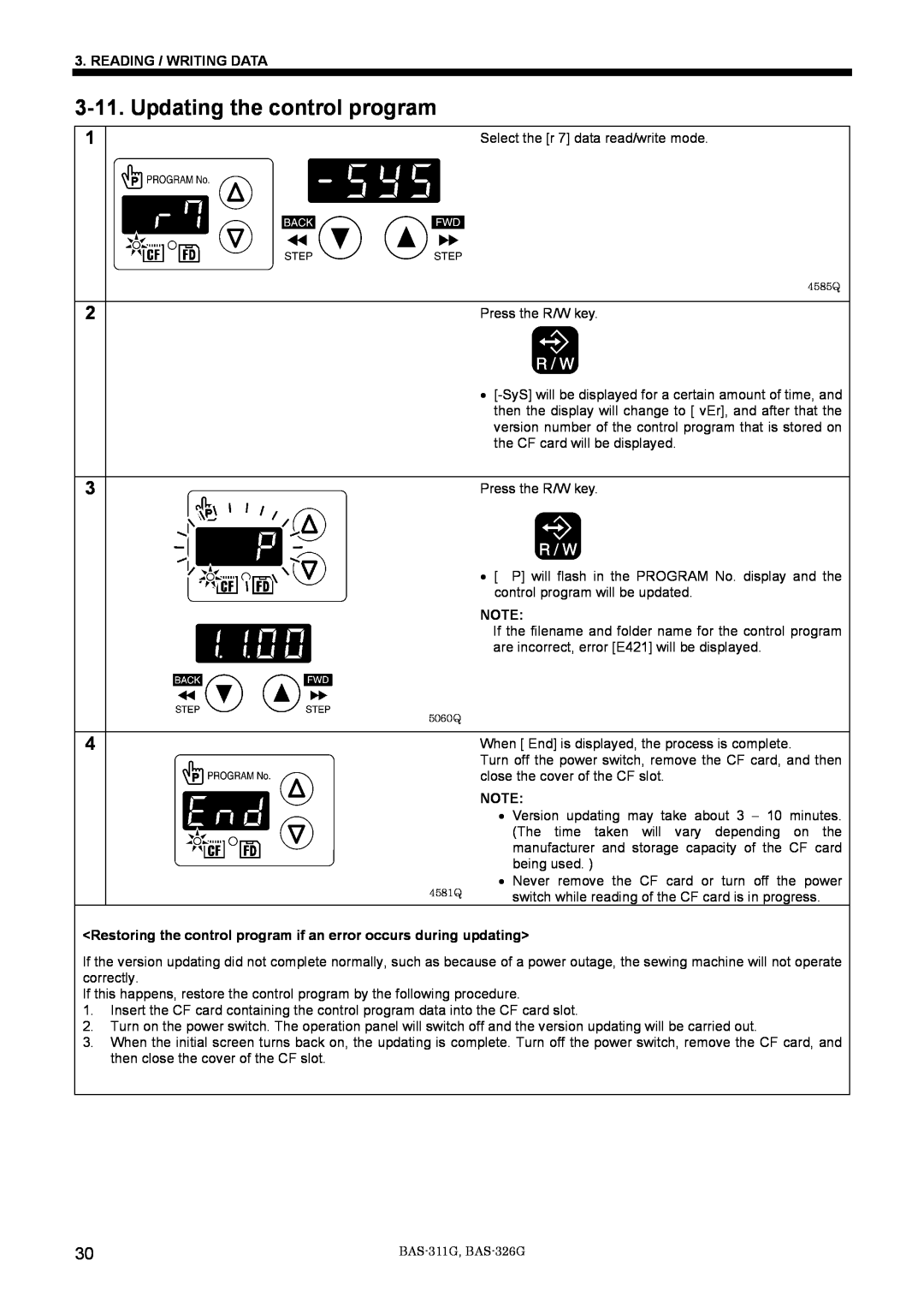 Brother BAS-311G service manual Updating the control program, Reading / Writing Data 