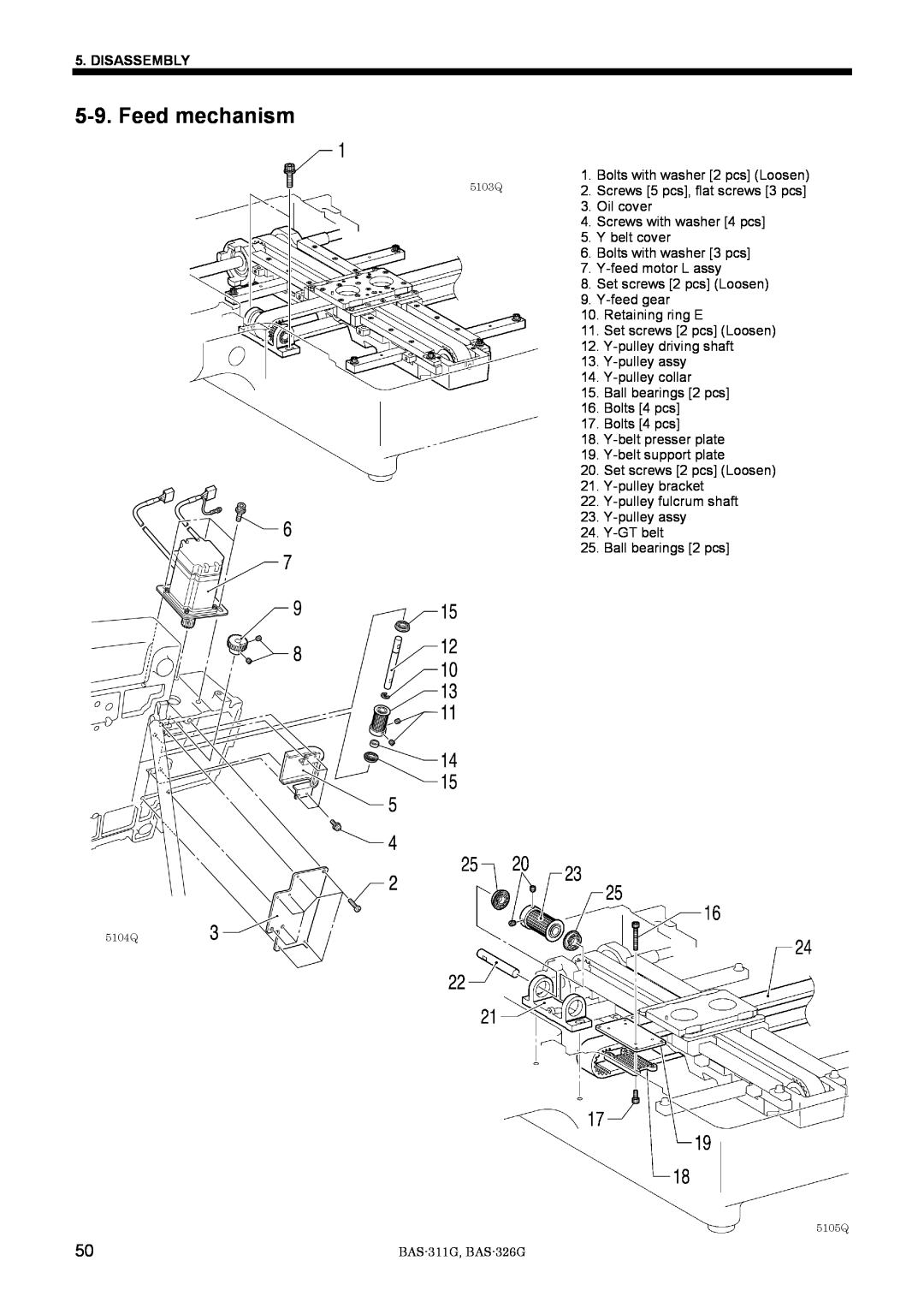 Brother BAS-311G service manual Feed mechanism, Disassembly 
