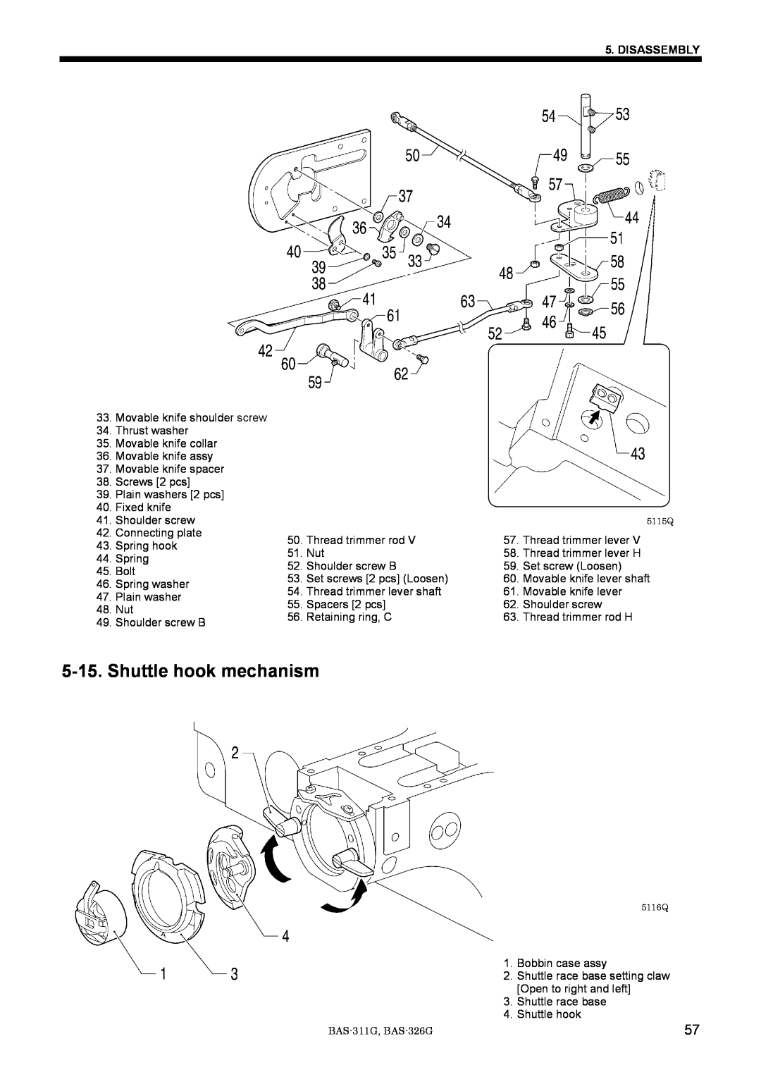 Brother BAS-311G service manual Shuttle hook mechanism, Disassembly 
