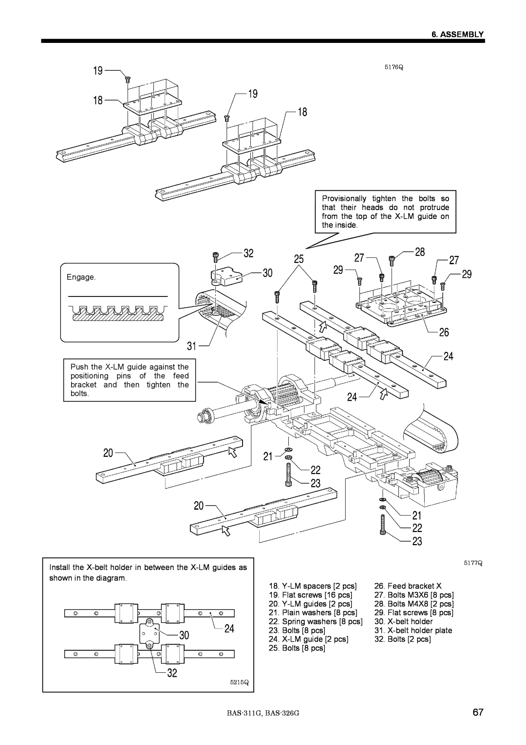 Brother BAS-311G service manual Assembly, Flat screws 8 pcs, 5176Q, 5215Q, 5177Q 