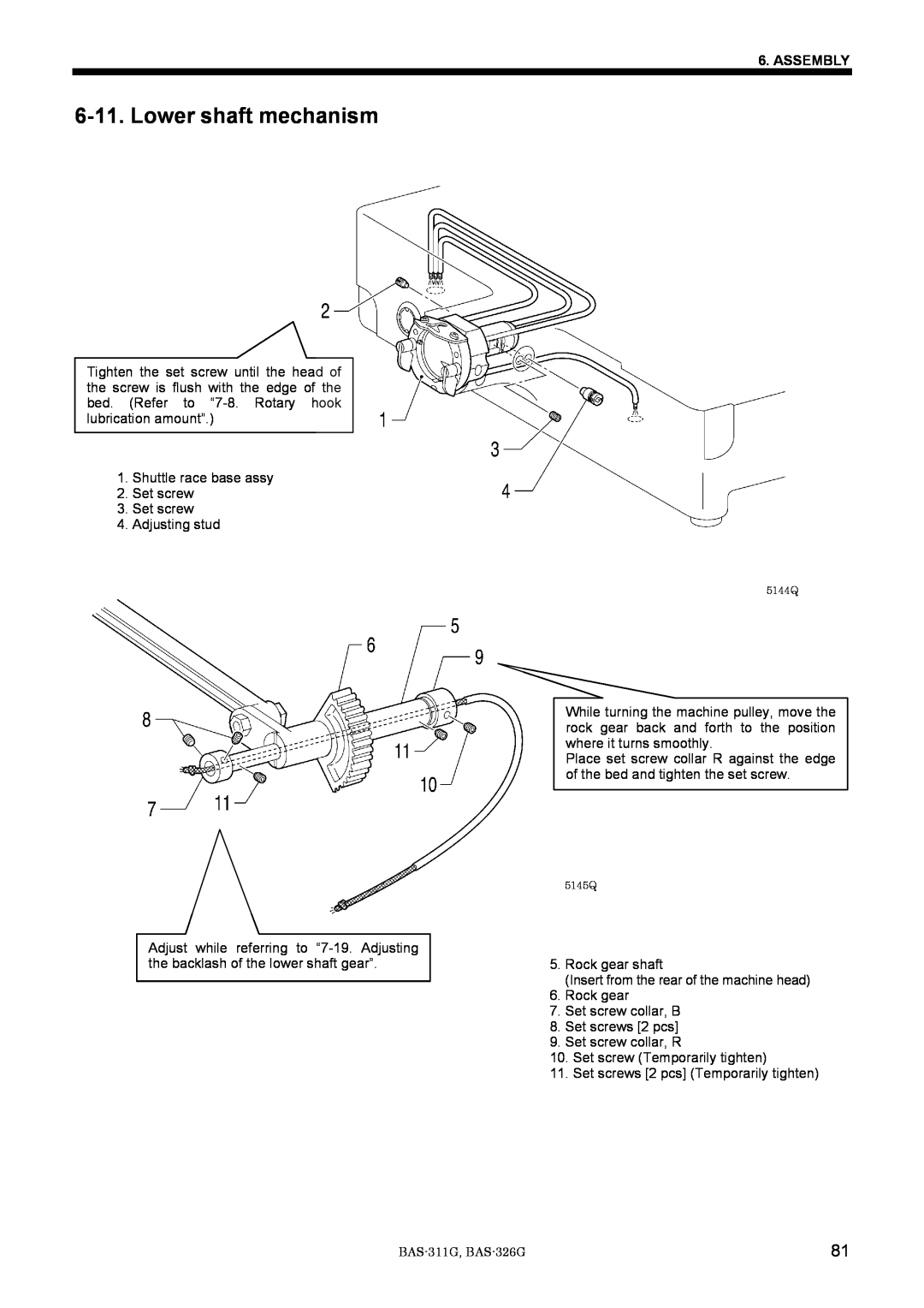 Brother BAS-311G service manual Lower shaft mechanism, Assembly 