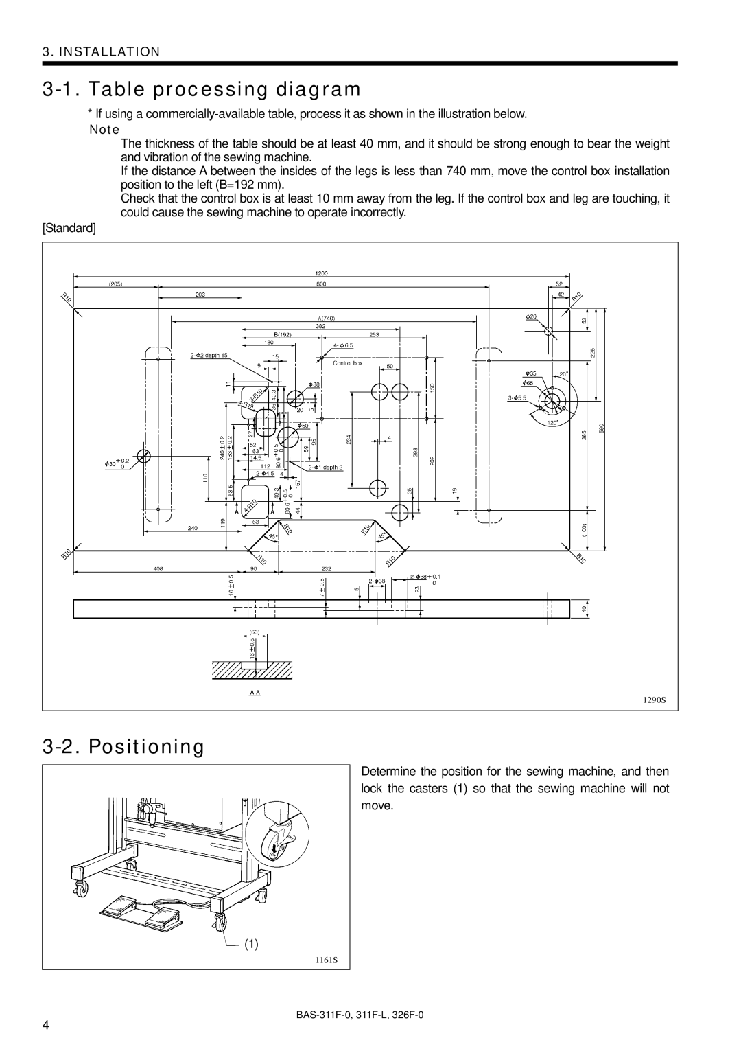 Brother BAS-311F-0, BAS-326F-0, BAS-311F-L instruction manual Table processing diagram, Positioning 