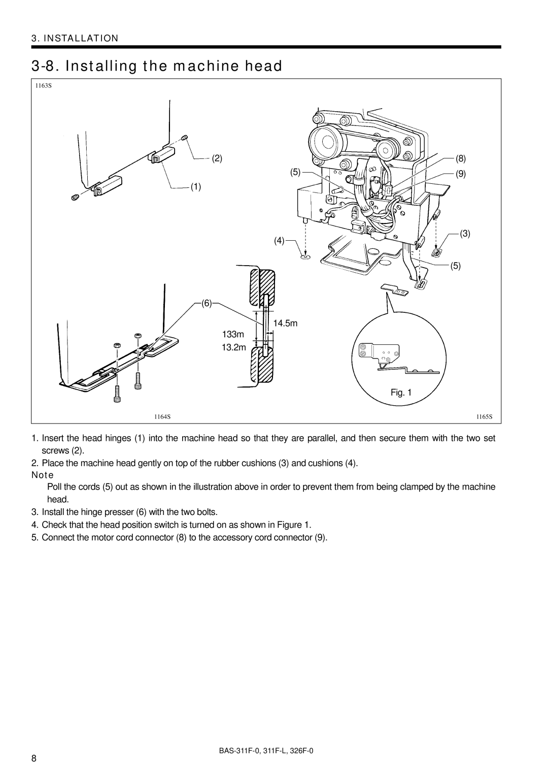 Brother BAS-326F-0, BAS-311F-L, BAS-311F-0 instruction manual Installing the machine head 