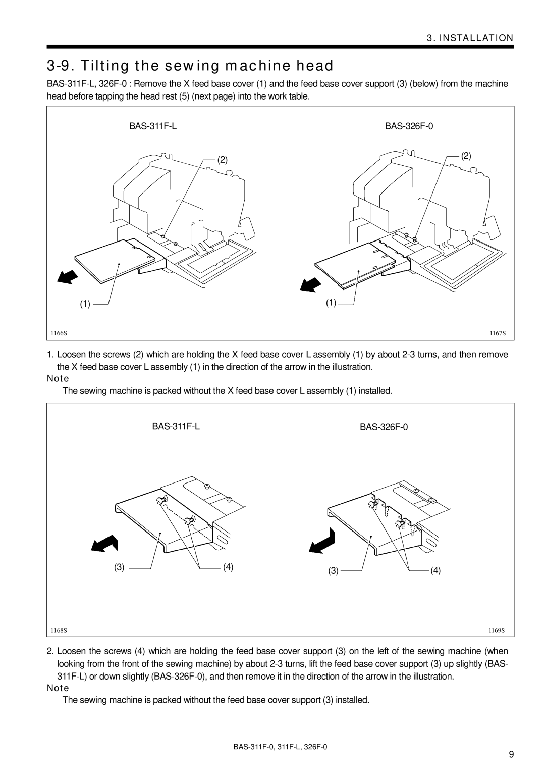 Brother BAS-311F-L, BAS-326F-0, BAS-311F-0 instruction manual Tilting the sewing machine head 