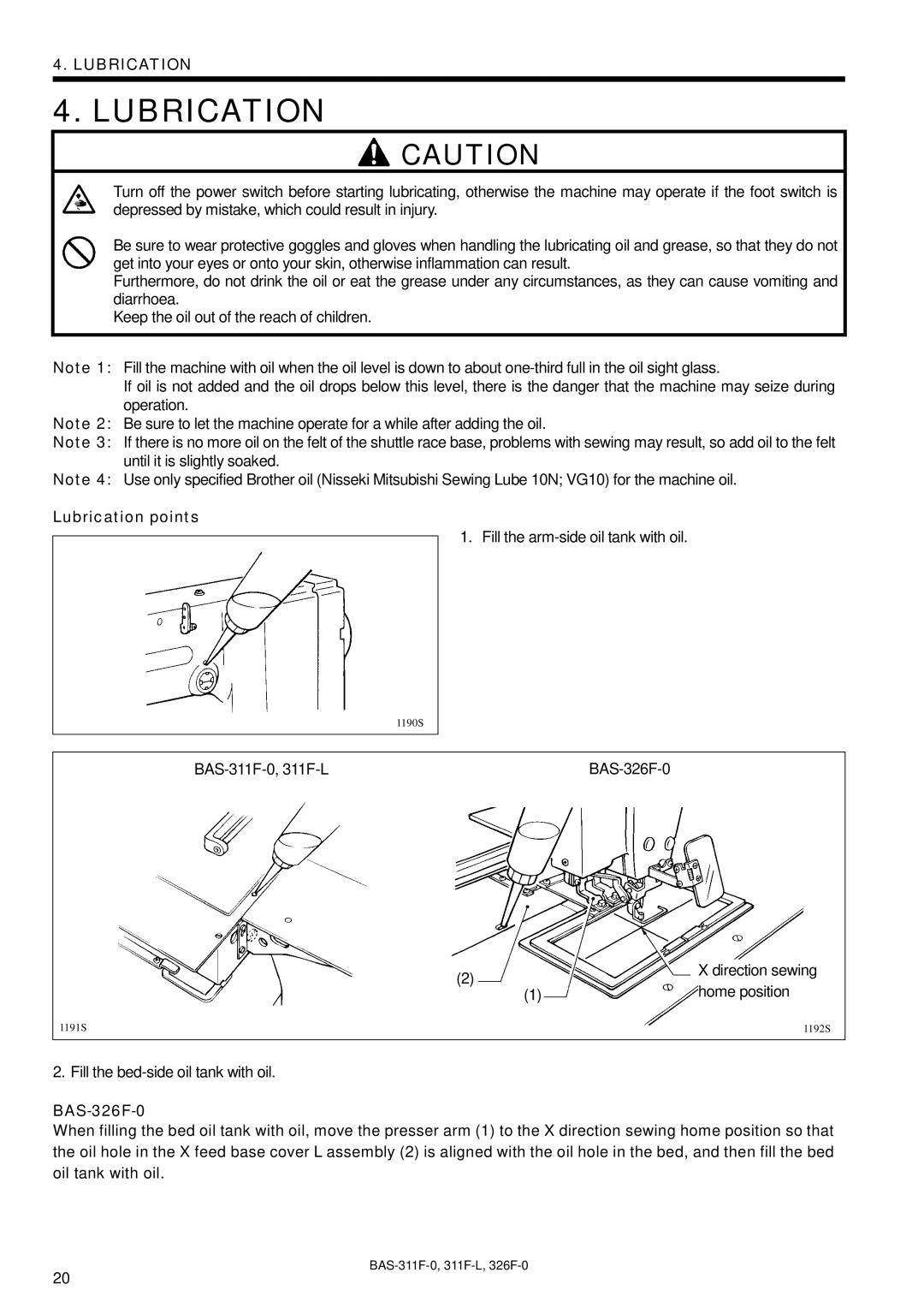 Brother BAS-326F-0, BAS-311F-L, BAS-311F-0 instruction manual Lubrication points 