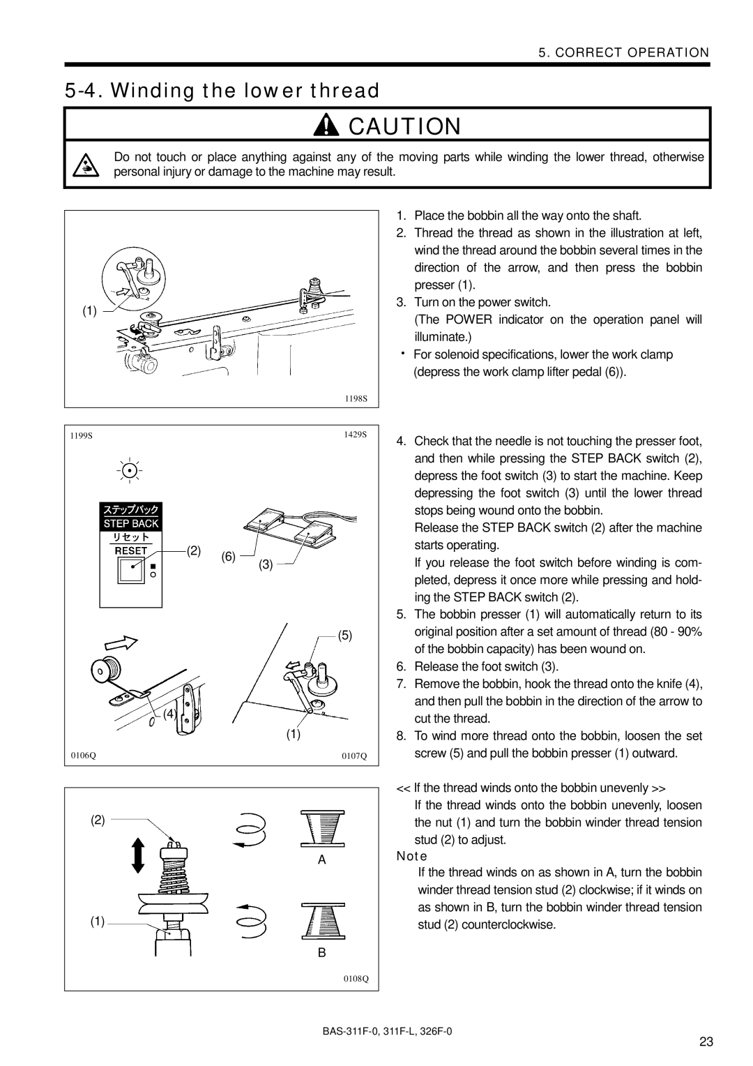 Brother BAS-326F-0, BAS-311F-L, BAS-311F-0 instruction manual Winding the lower thread 