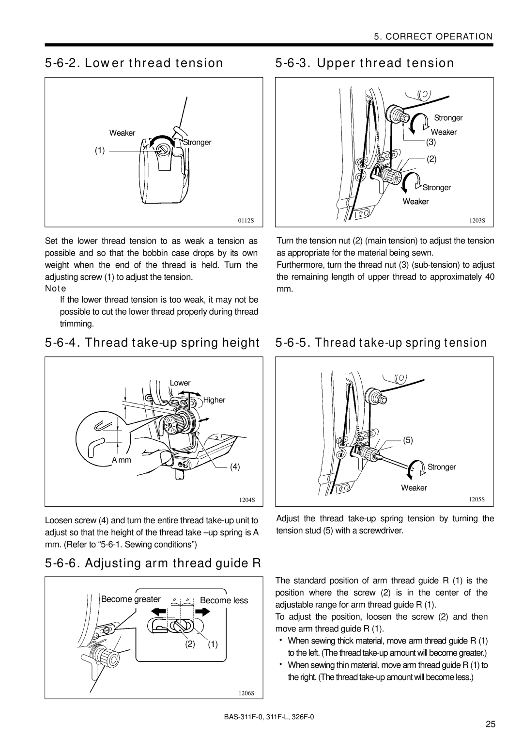 Brother BAS-311F-0, BAS-326F-0, BAS-311F-L instruction manual Lower thread tension 