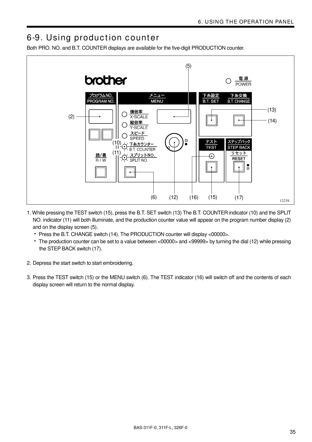 Brother BAS-326F-0, BAS-311F-L, BAS-311F-0 instruction manual Using production counter 