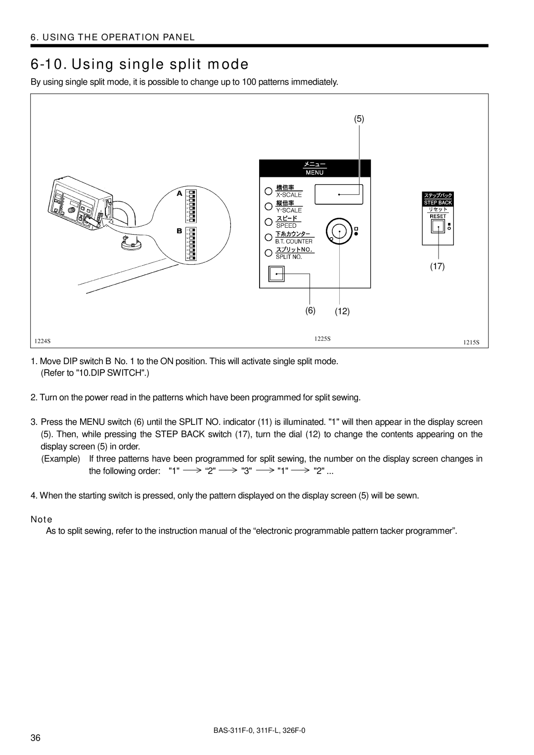 Brother BAS-311F-L, BAS-326F-0, BAS-311F-0 instruction manual Using single split mode 