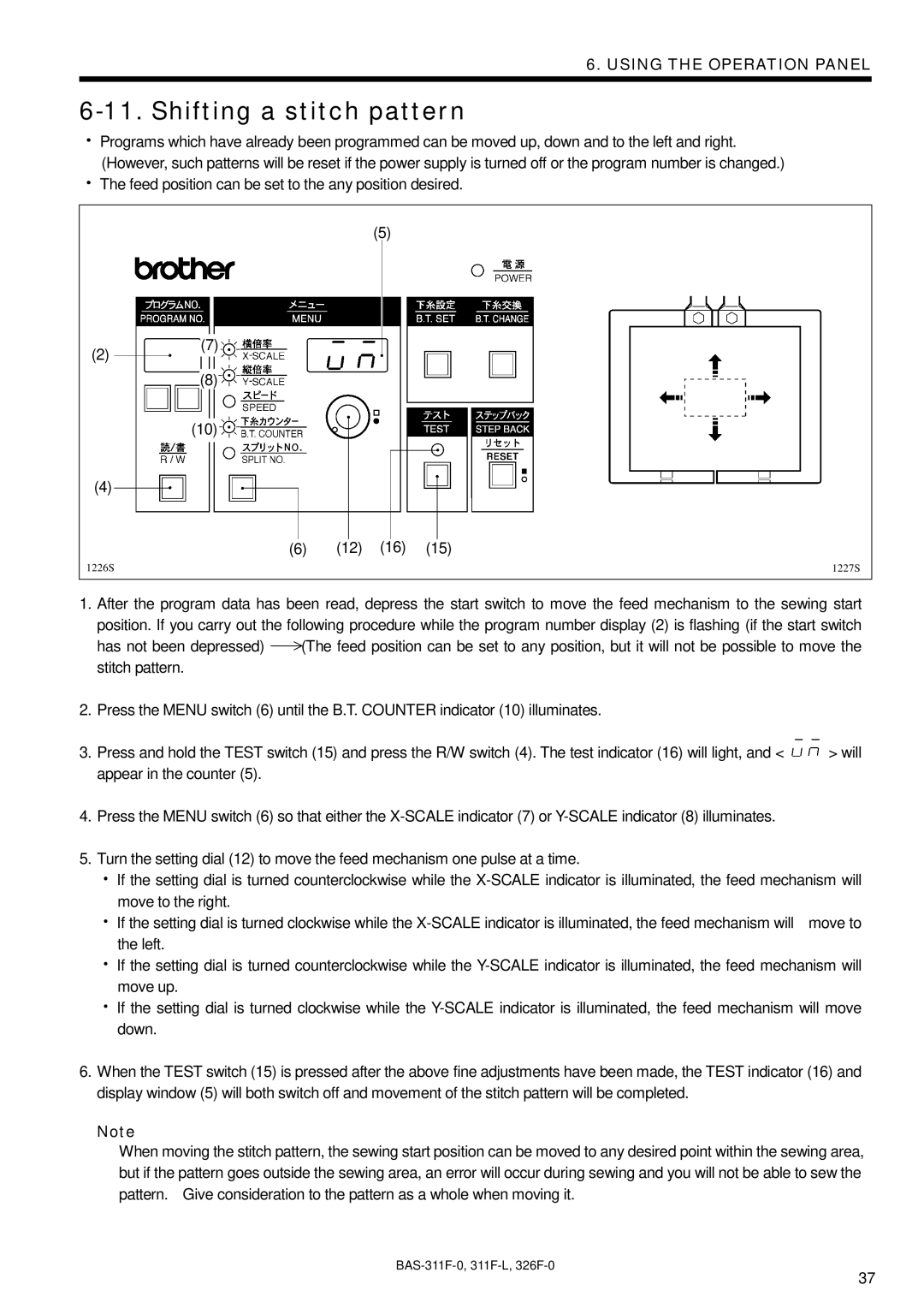 Brother BAS-311F-0, BAS-326F-0, BAS-311F-L instruction manual Shifting a stitch pattern 