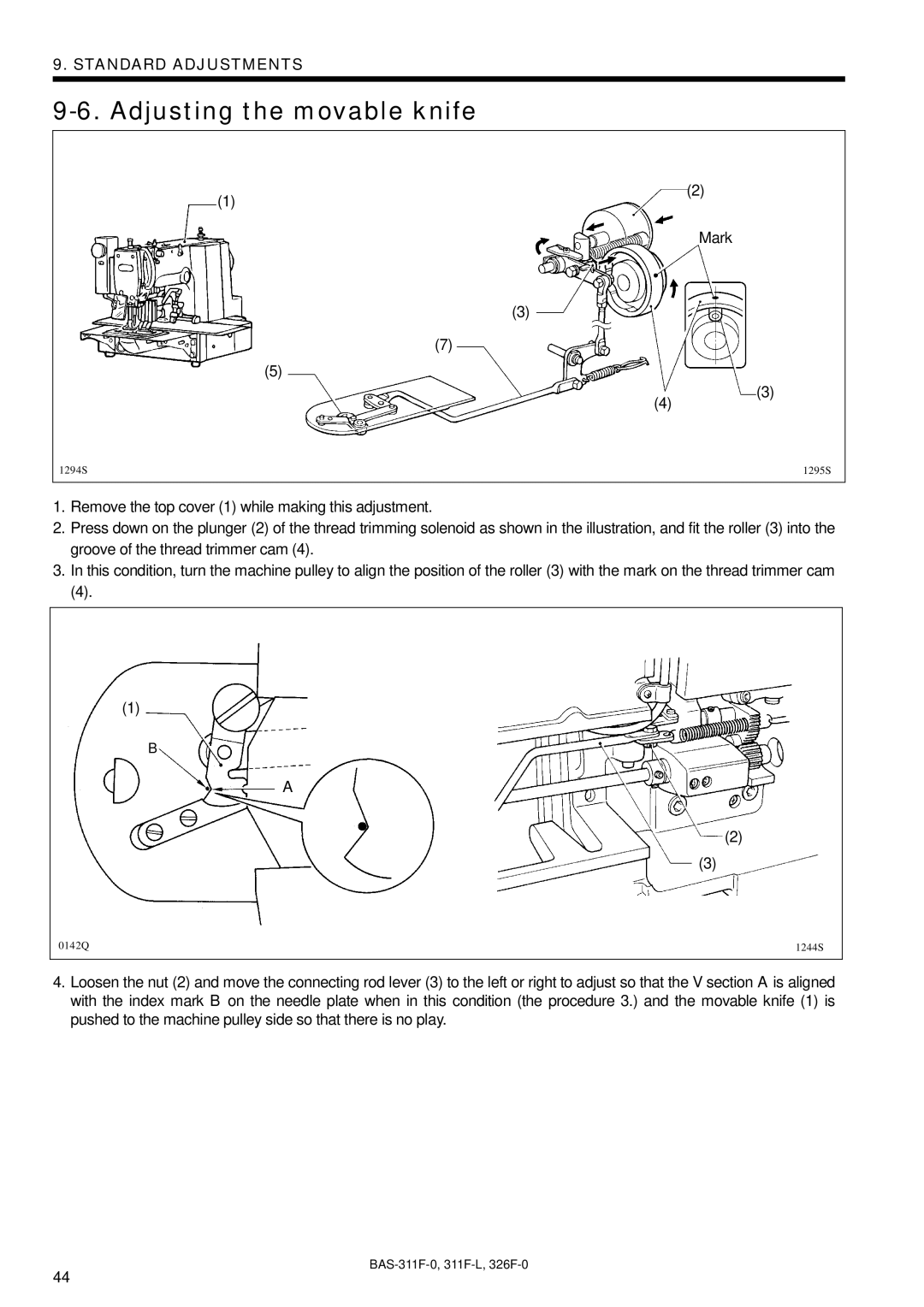 Brother BAS-326F-0, BAS-311F-L, BAS-311F-0 instruction manual Adjusting the movable knife 