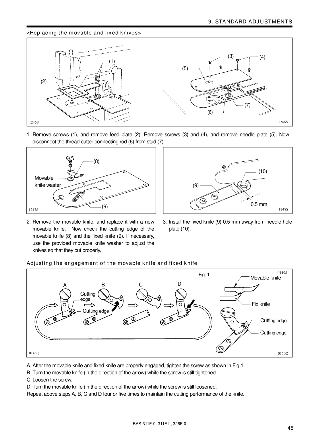 Brother BAS-311F-L, BAS-326F-0, BAS-311F-0 instruction manual Replacing the movable and fixed knives, Abcd 