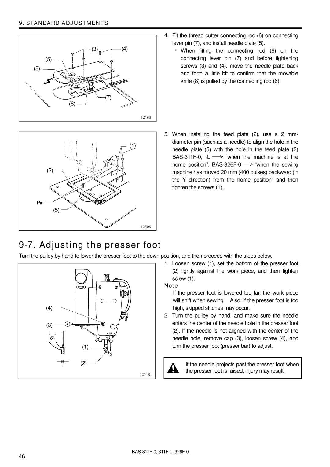 Brother BAS-311F-0, BAS-326F-0, BAS-311F-L instruction manual Adjusting the presser foot 