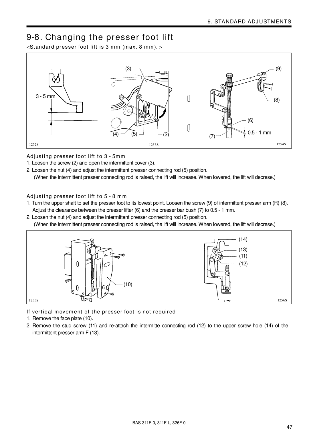 Brother BAS-326F-0, BAS-311F-L, BAS-311F-0 Changing the presser foot lift, Standard presser foot lift is 3 mm max mm 