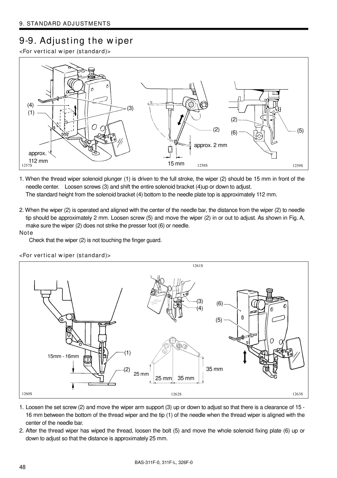 Brother BAS-311F-L, BAS-326F-0, BAS-311F-0 instruction manual Adjusting the wiper, For vertical wiper standard 