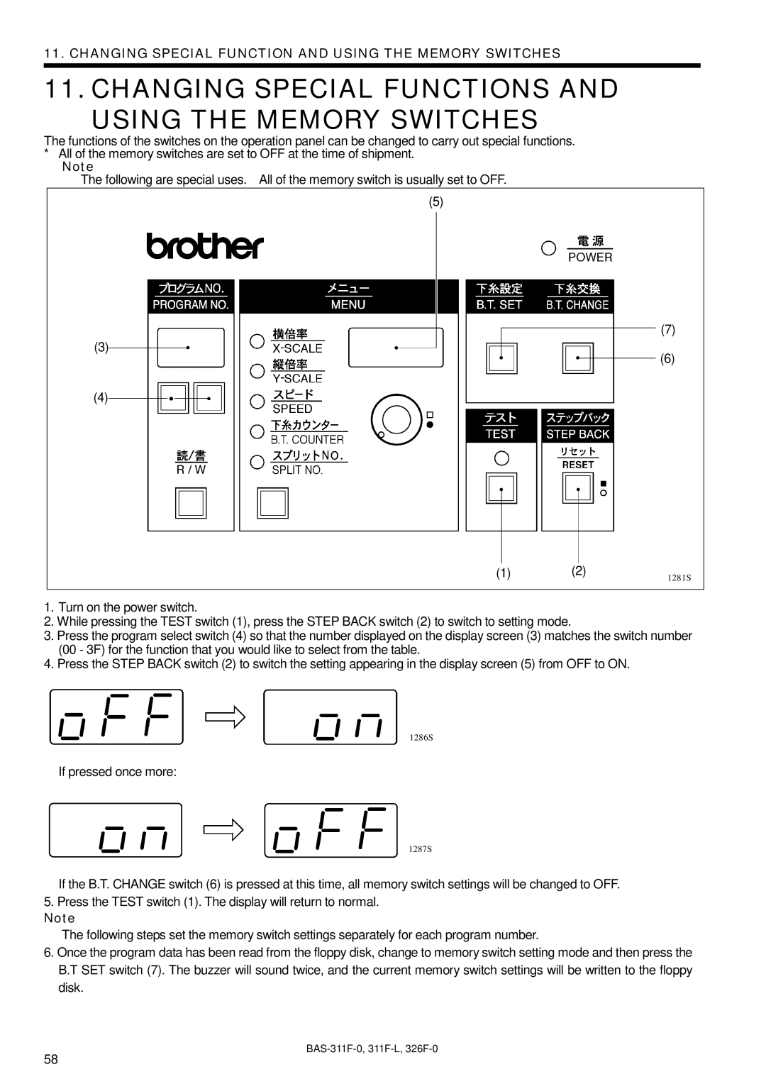 Brother BAS-311F-0, BAS-326F-0, BAS-311F-L instruction manual Changing Special Functions and Using the Memory Switches 