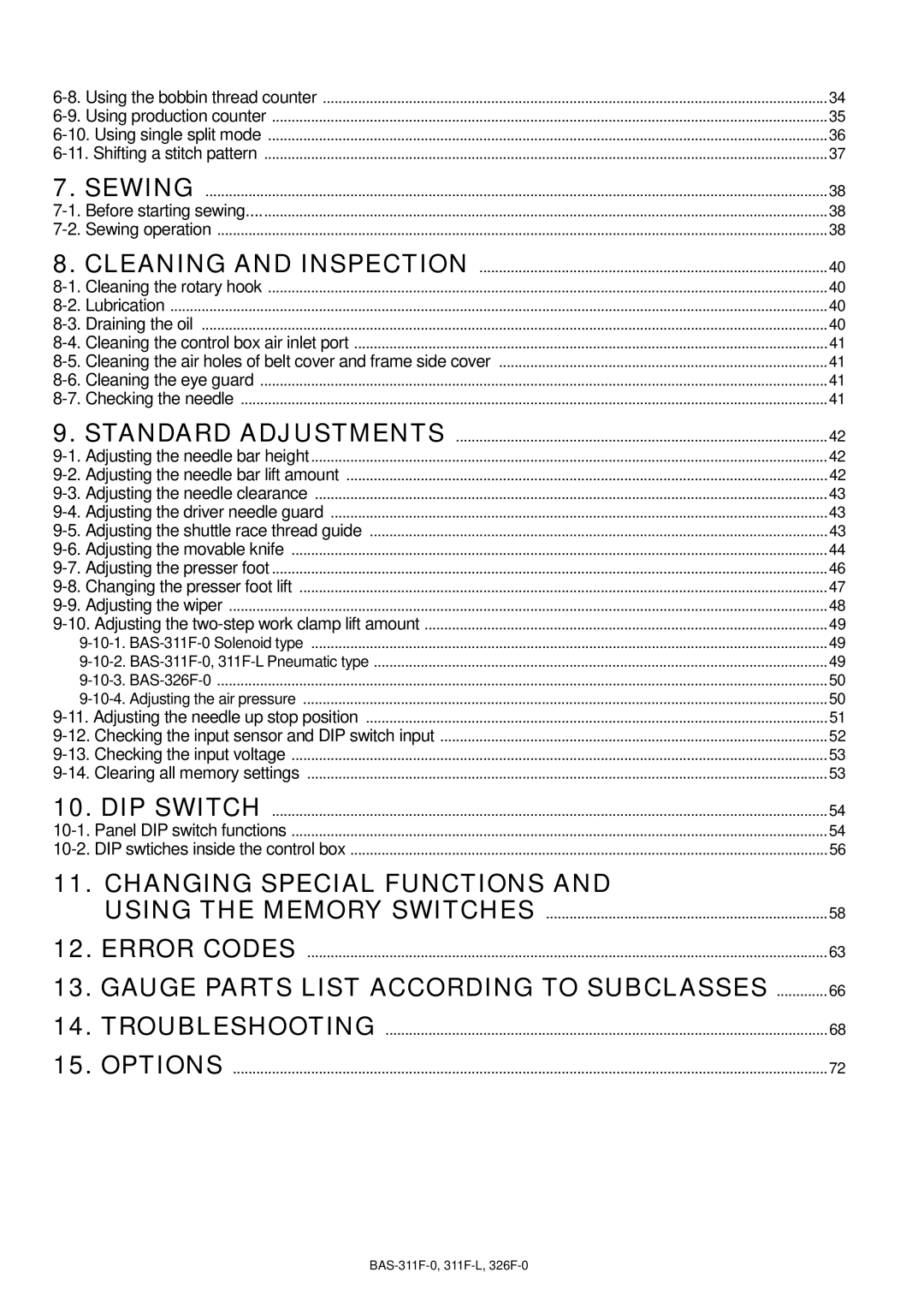 Brother BAS-311F-L, BAS-326F-0, BAS-311F-0 instruction manual Changing Special Functions 